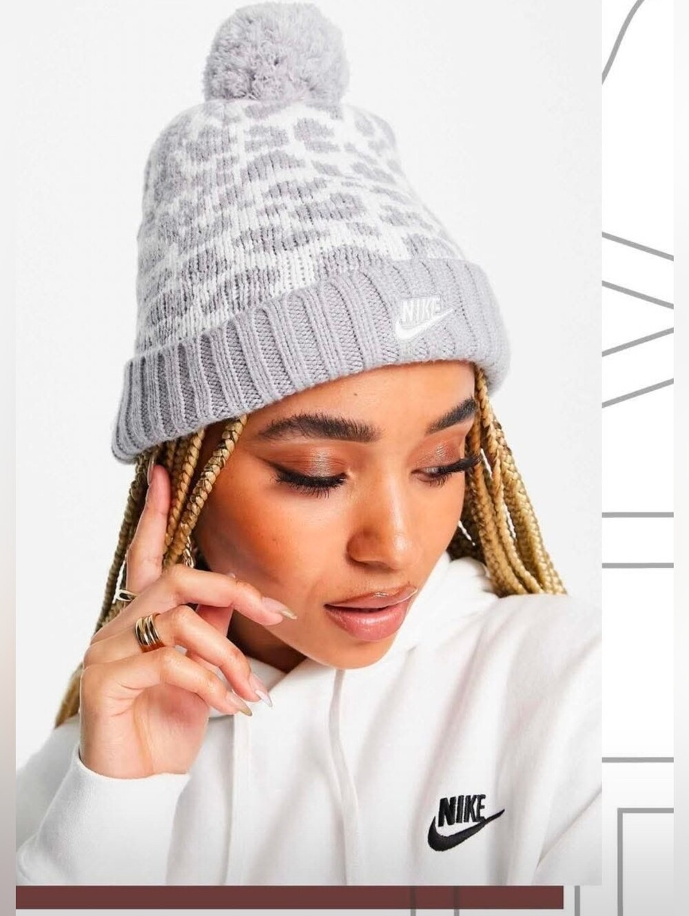 Nike Sportswear Women's Leopard Print Lined Beanie Hat, grey